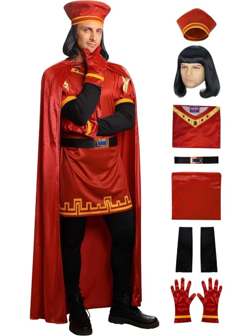 Men's 7-Piece Red King Costume Set for Halloween Party & Cosplay (S-3XL)